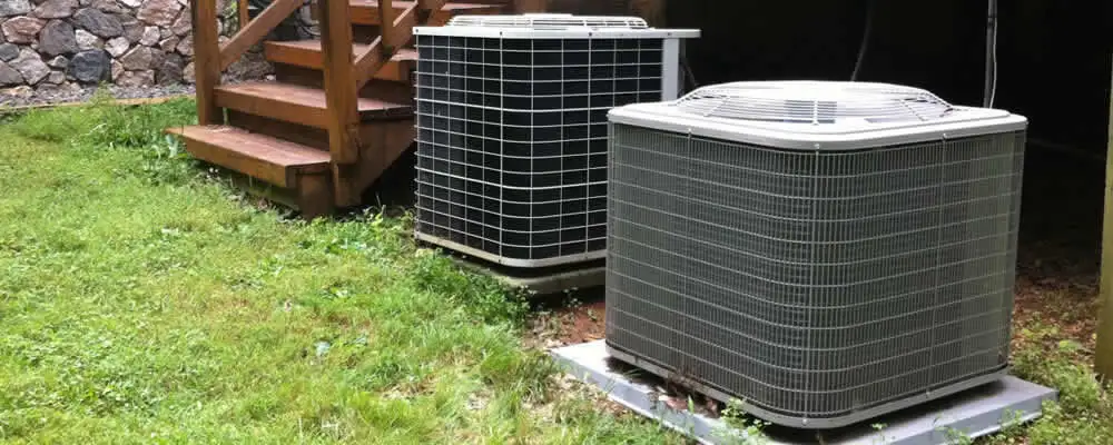 Heat pump installation and service units outside a home in Providence, RI